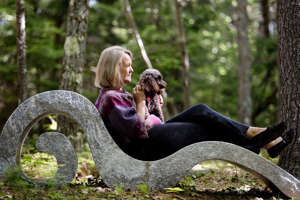 JL and Bear on FIDDLEHEAD CHAISE 