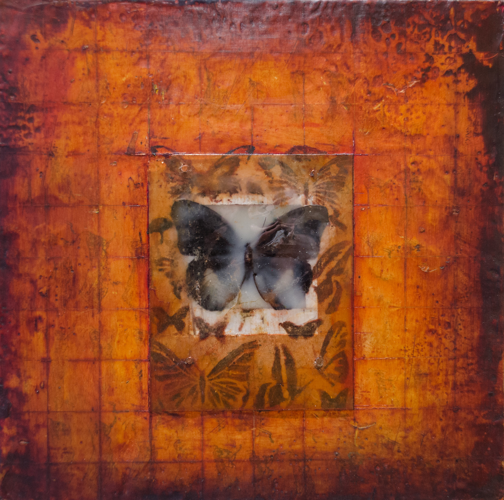 Sara Crisp - Encaustic, mica, butterfly